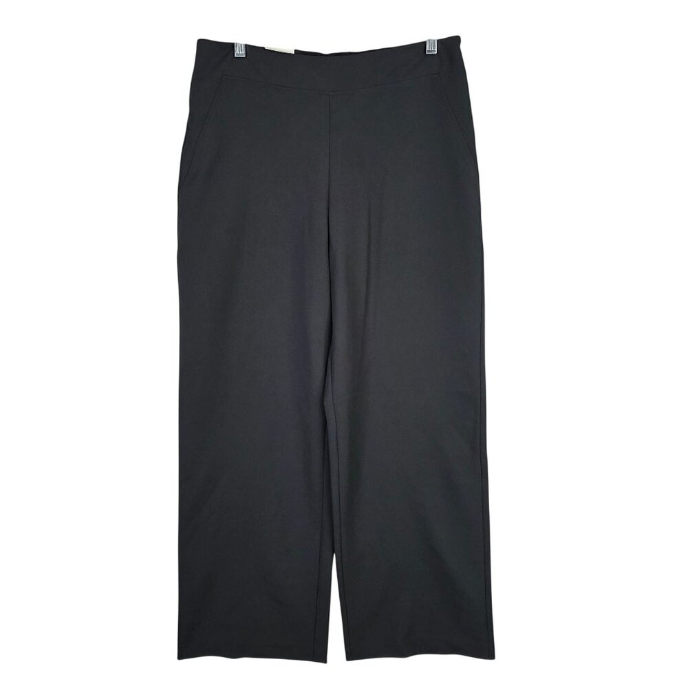 Womens Prologue Black Pull On Wide Leg Pants Mid Rise Polyester Stretch Size M
